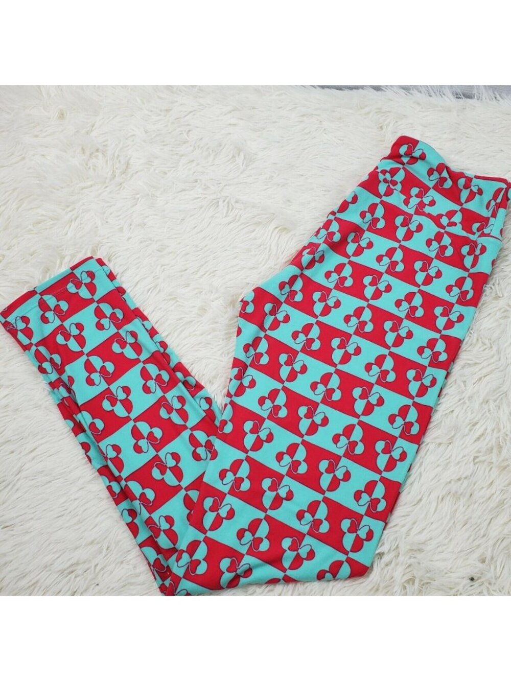 LuLaRoe Women's Disney Minnie Mouse Leggings Red Mint Green OS EUC SUPER CUTE!